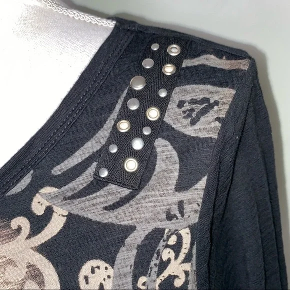 Style & Co. Jeans Studded Embellished Floral Print Top Y2K Size Petite Large - Picture 6 of 9